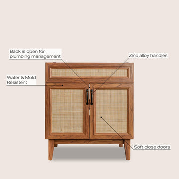 Javer Rattan Modern Farmhouse 2-Shelf Bath Vanity Cabinet Only (Sink Basin not Included)